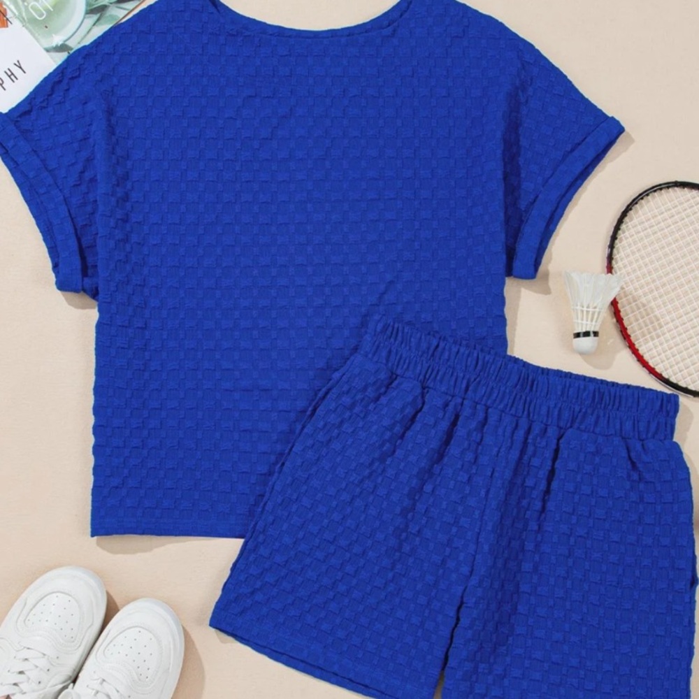 Blue Textured Two-Piece Set